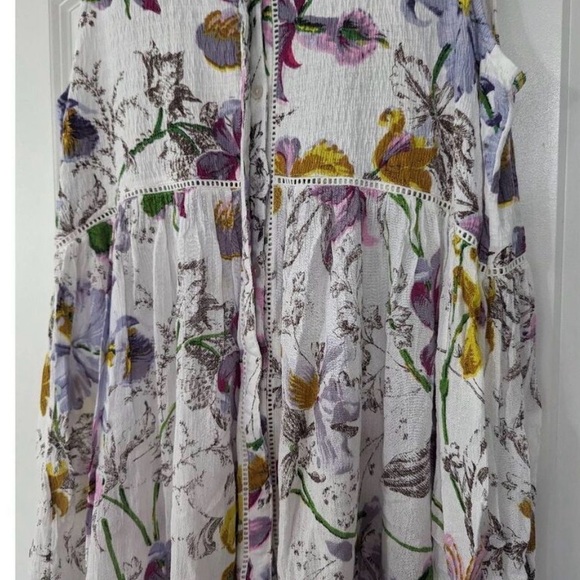 Anthropologie Nia White Floral Sleeveless Button Up Tunic Womens Size Large - Picture 7 of 9